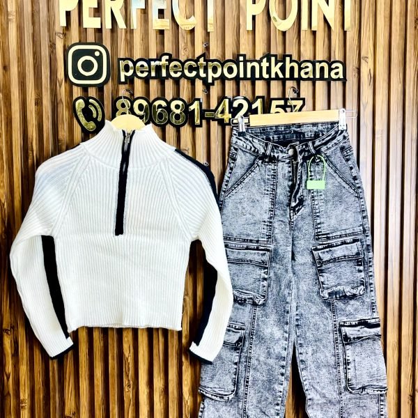 Half Zipper Top With Cargo Jean