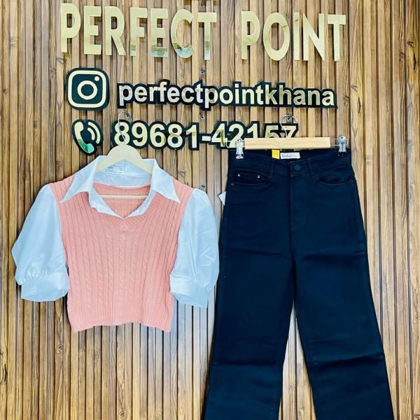 Korean Top with Straight Look Jean – Collar Top with Straight Fit